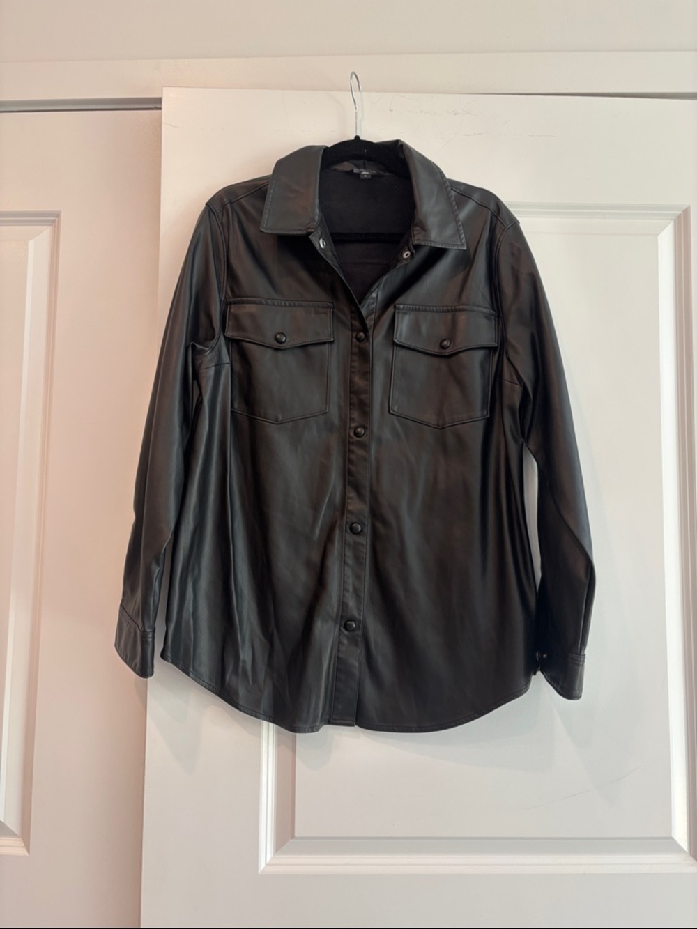 express med Black Faux Leather Button-Up Shirt Jacket